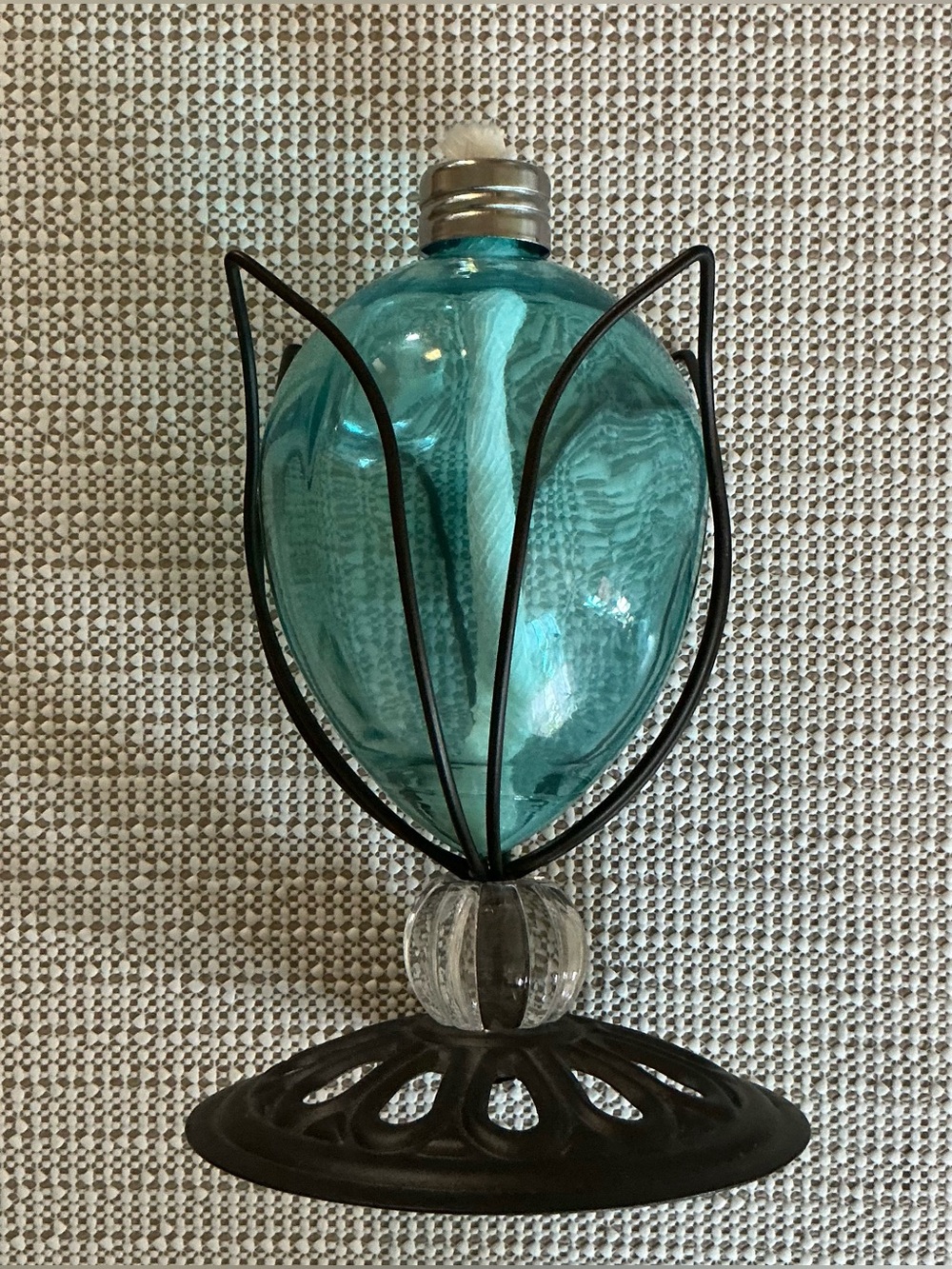 Vintage Glass Globe Tabletop Torch Oil Lamp Boho Cottage Core Fairy Garden